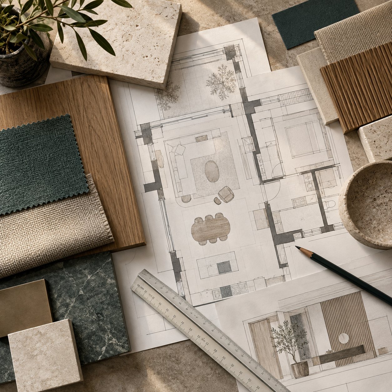 Architectural drawings and interior finish samples — Design