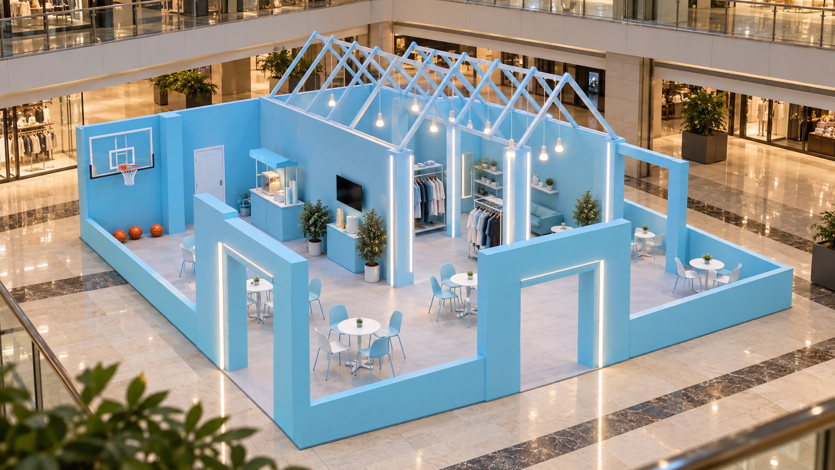 Anasala Exhibition — Completed Cyan Pavilion in Mall Atrium