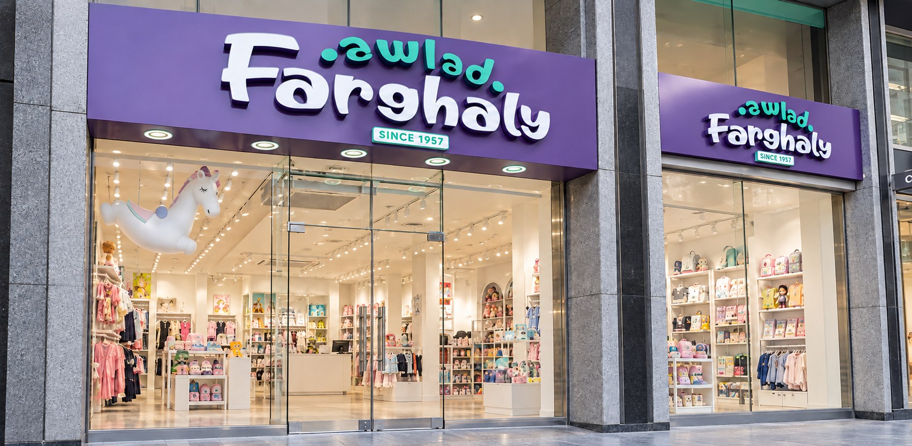 Awalad Farghaly — Farghely storefront with SINCE 1957 plaques