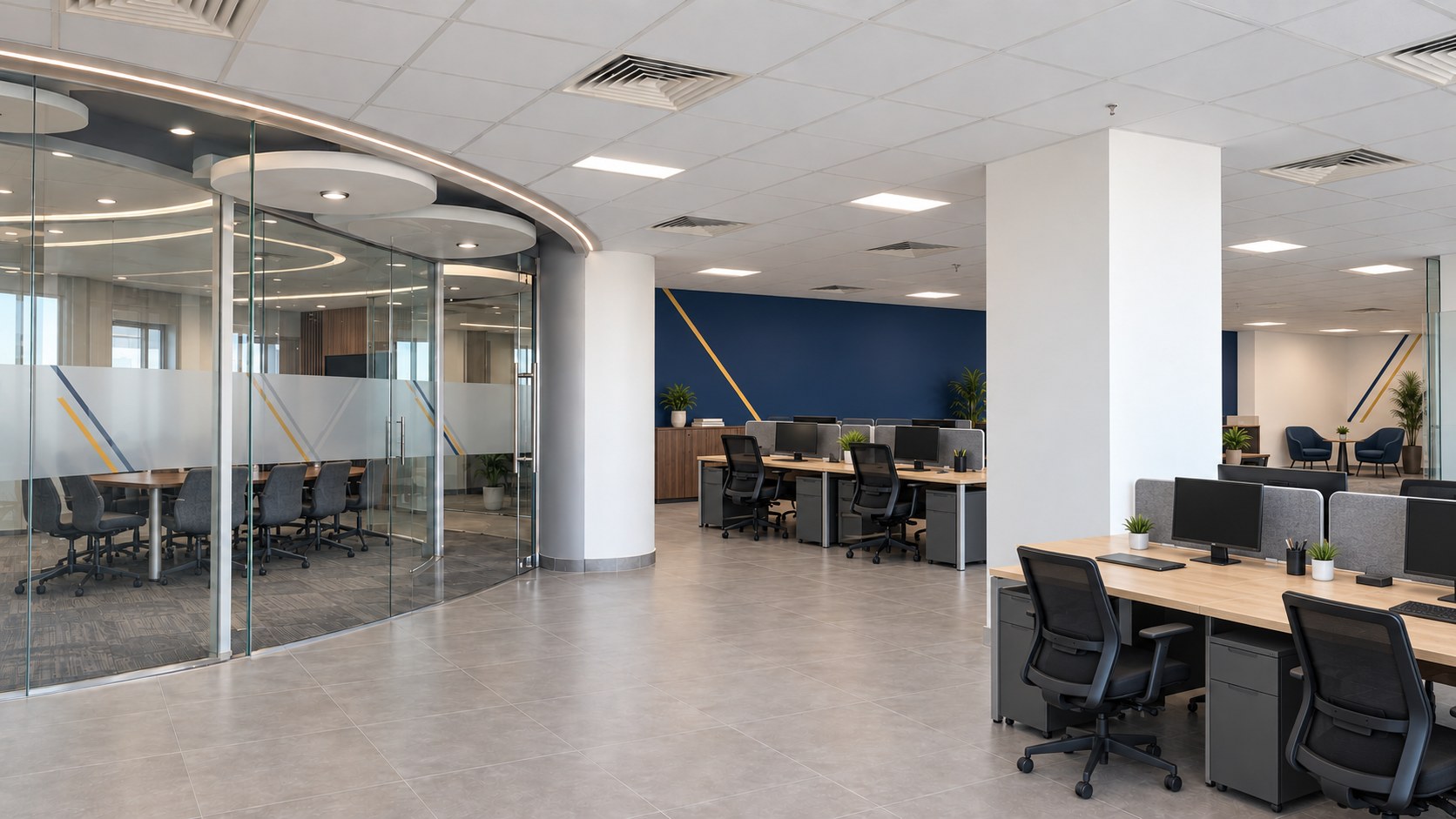 Mirage Mall - Head office design — Modern Navy-Walnut Office Renewal