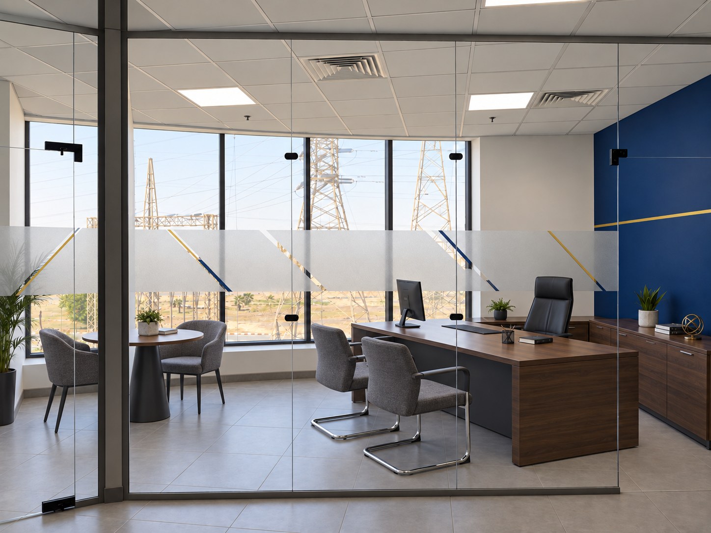 Mirage Mall - Head office design — Refined navy and walnut executive office