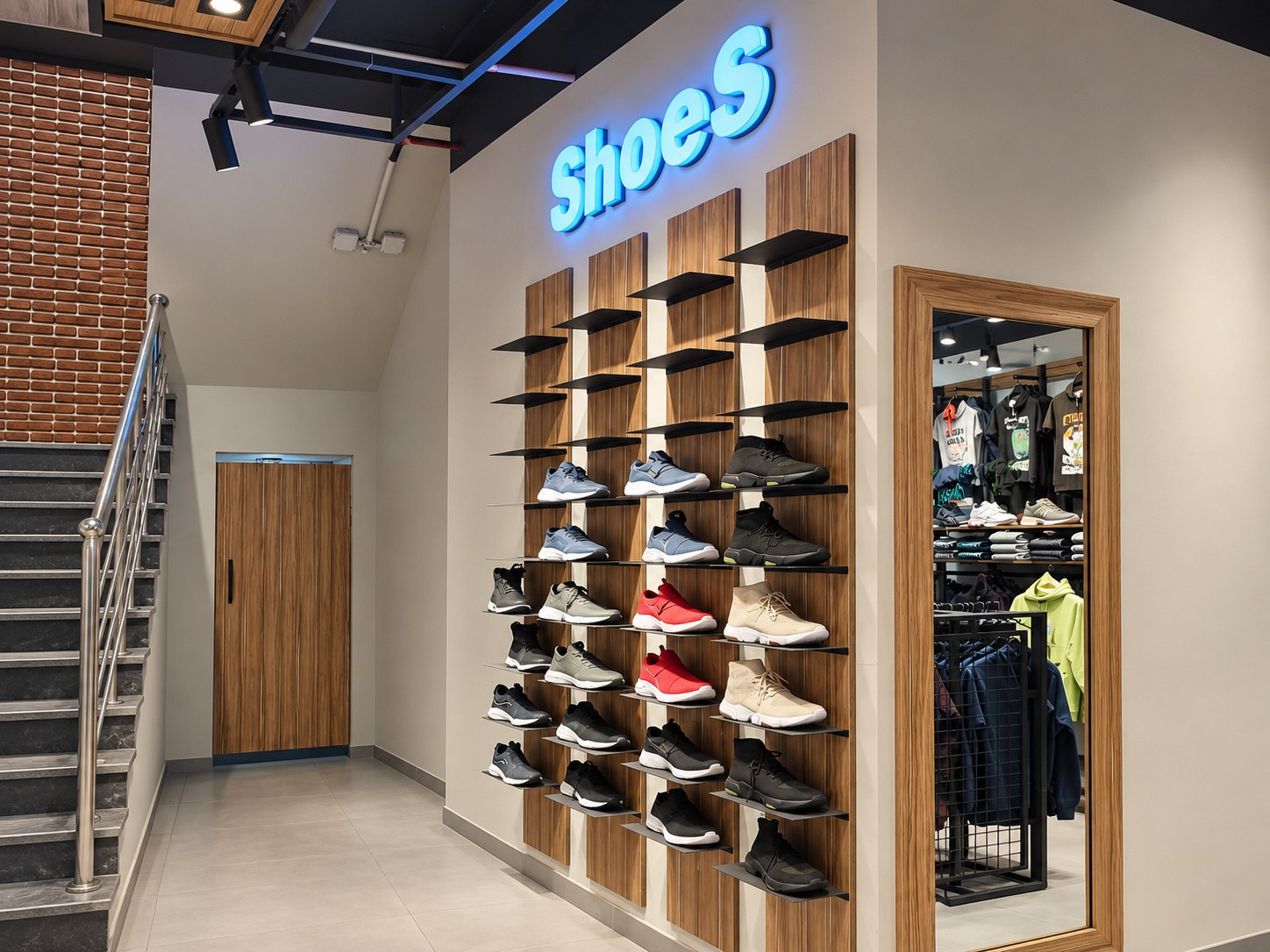 Men's Club - Mansoura 1 — shoe display and stairs