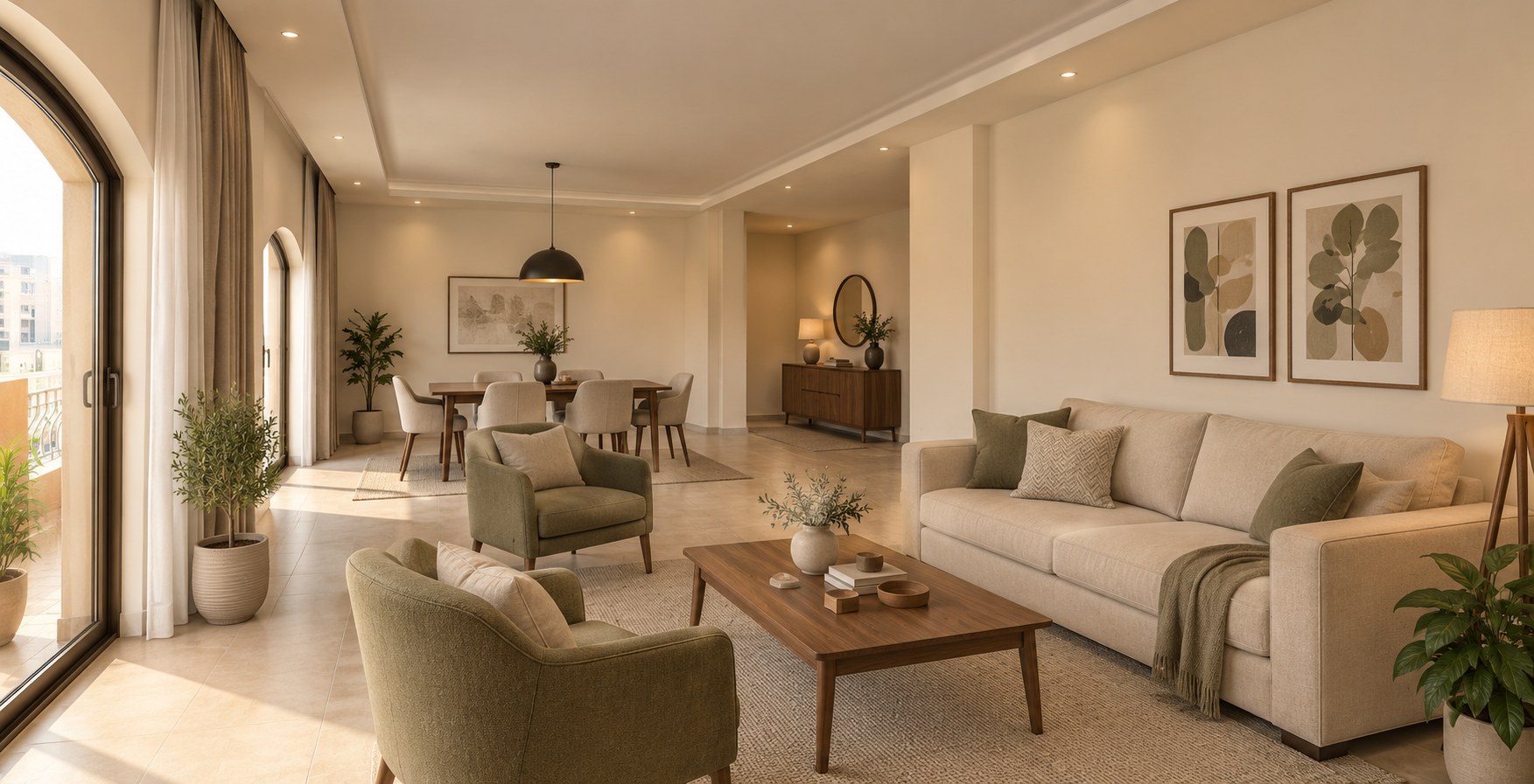 Residential renders — Warm Egyptian reception room renovation