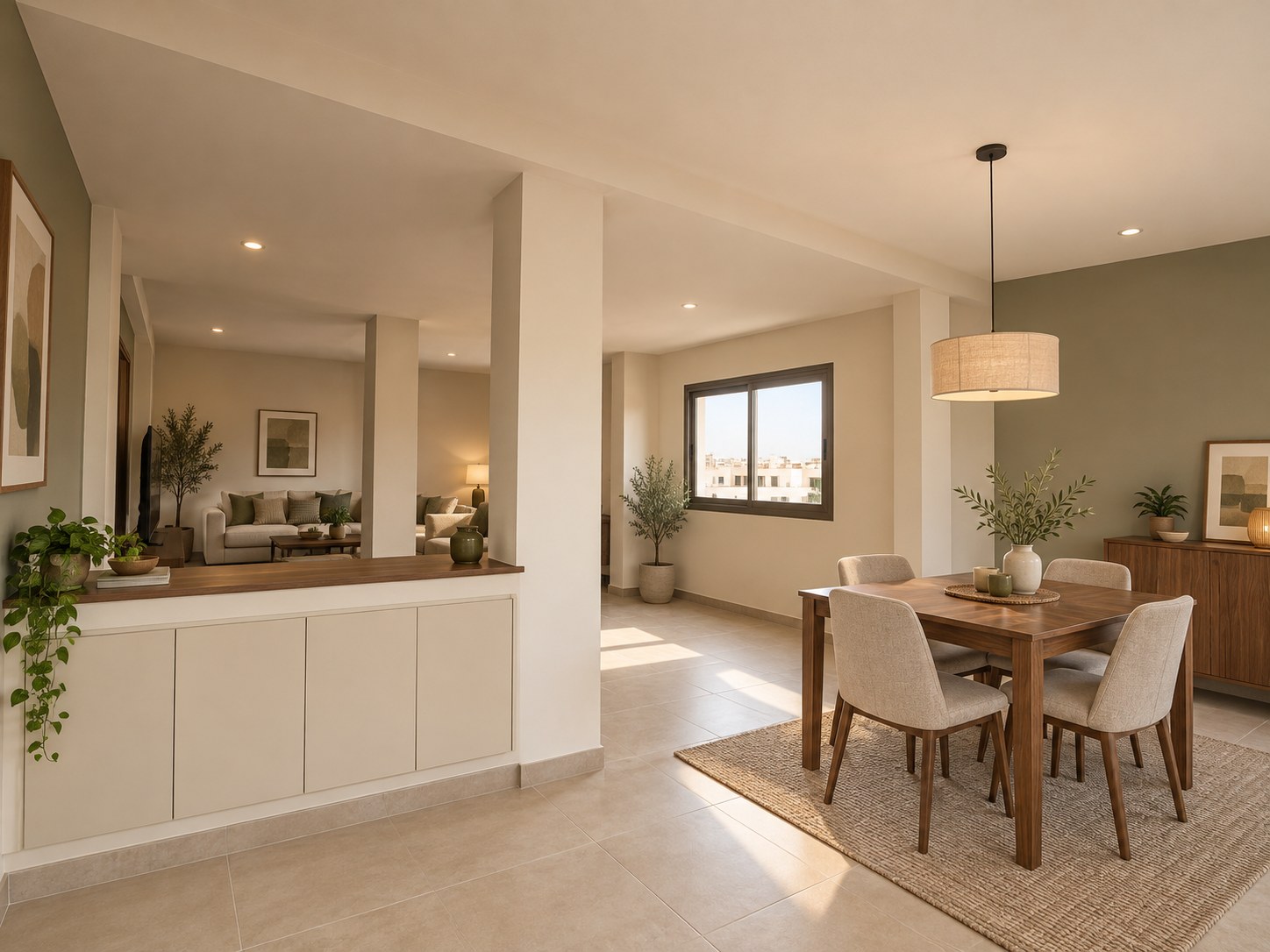 Residential renders — Warm walnut rooftop dining nook