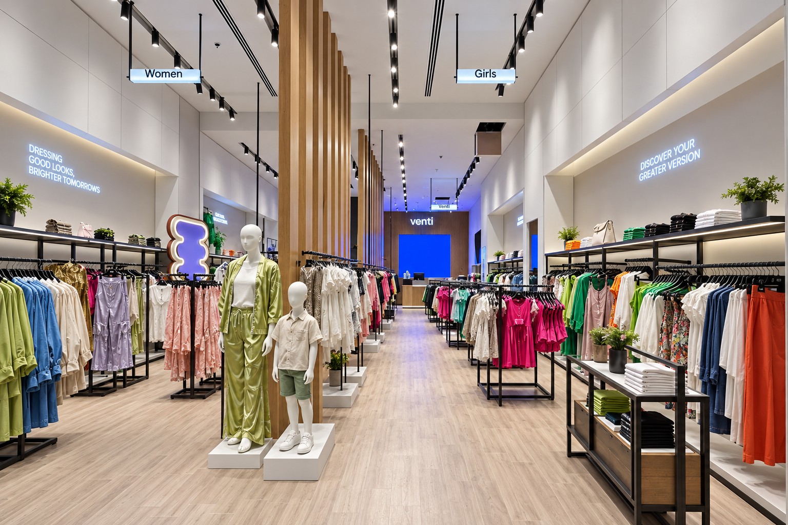 Venti - Mall of Arabia — Main retail aisle with timber feature fins and merchandise displays
