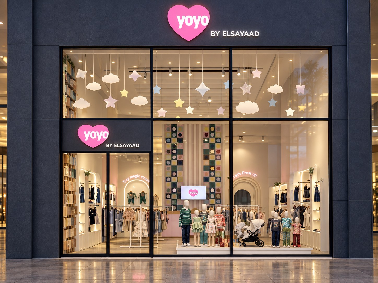 YOYO - Mansoura mall — YOYO pink heart storefront at dusk